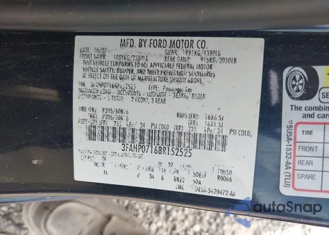 2008 Ford Fusion Se from USA, damaged, VIN 3FAHP07168R152525